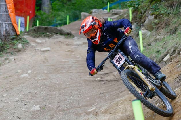 TRENTO, ITALY, AUGUST 28: Cristina Menendez Gonzalez of Spain in action during the UCI Mountain Bike World Championships Women s and Men s Elite Downhill qualifiers at Val di Sole on August 28, 2026, in Trento, Italy. Trento, Val di Sole, Trento, Italy Copyright: xJustPictures.ch FrancescoxMinghettix jp-en-EuSpIm-JP6_FRM_UCIWC_WMNDH_28_Aug_000168