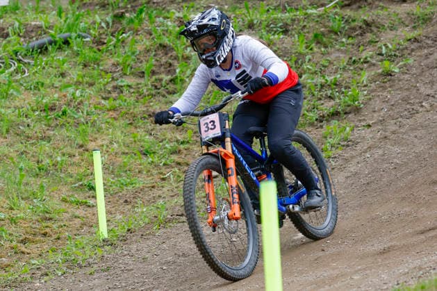 TRENTO, ITALY, AUGUST 28: Paz Gallo Fuentes of Chile in action during the UCI Mountain Bike World Championships Women s and Men s Elite Downhill qualifiers at Val di Sole on August 28, 2026, in Trento, Italy. Trento, Val di Sole, Trento, Italy Copyright: xJustPictures.ch FrancescoxMinghettix jp-en-EuSpIm-JP6_FRM_UCIWC_WMNDH_28_Aug_000172