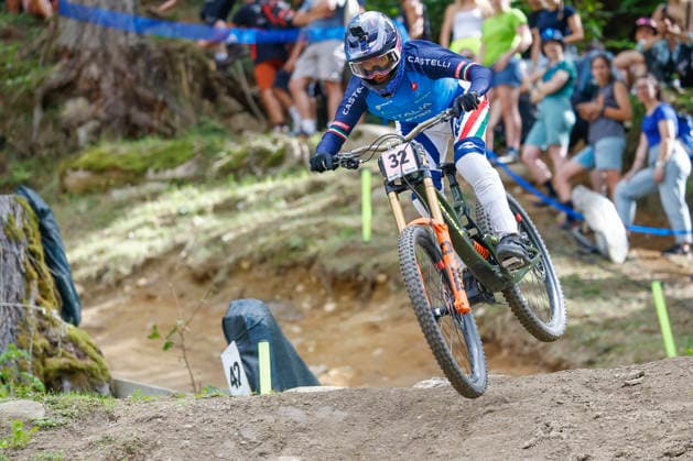 TRENTO, ITALY, AUGUST 28: Eleonora Farina of Italy in action during the UCI Mountain Bike World Championships Women s and Men s Elite Downhill qualifiers at Val di Sole on August 28, 2026, in Trento, Italy. Trento, Val di Sole, Trento, Italy Copyright: xJustPictures.ch FrancescoxMinghettix jp-en-EuSpIm-JP6_FRM_UCIWC_WMNDH_28_Aug_000173