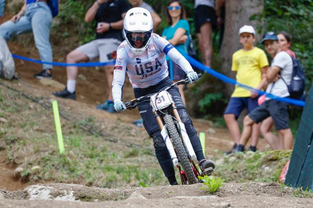 TRENTO, ITALY, AUGUST 28: Maylei Leaneagh from the U.S. in action during the UCI Mountain Bike World Championships Women s and Men s Elite Downhill qualifiers at Val di Sole on August 28, 2026, in Trento, Italy. Trento, Val di Sole, Trento, Italy Copyright: xJustPictures.ch FrancescoxMinghettix jp-en-EuSpIm-JP6_FRM_UCIWC_WMNDH_28_Aug_000174-2