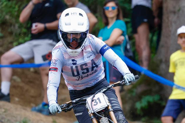 TRENTO, ITALY, AUGUST 28: Maylei Leaneagh from the U.S. in action during the UCI Mountain Bike World Championships Women s and Men s Elite Downhill Qualifiers at Val di Sole on August 28, 2026, in Trento, Italy. Trento, Val di Sole, Trento, Italy Copyright: xJustPictures.ch FrancescoxMinghettix jp-en-EuSpIm-JP6_FRM_UCIWC_WMNDH_28_Aug_000174