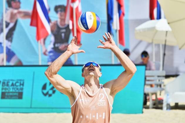 Ondrej Perusic of Czech Republic in action during the match between Ondrej Perusic and Jakub Sepka of Czech Republic and David Vyoral and Simon Tuma of Czech Republic at the World Beach volleyball, Beachvolleyball Pro Tour, category Futures, on August 28, 2026, in Brno, Czech Republic. (CTKxPhoto PatrikxUhlir) CTKPhotoP2026082805212  CTKPhotoP2026082805212