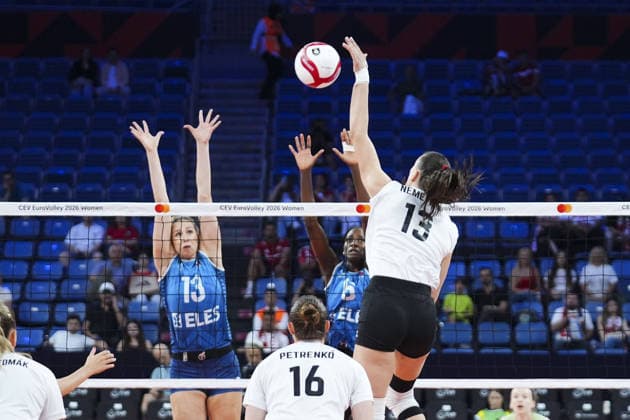 Slovenia v Hungary - CEV EuroVolley 2026 ISTANBUL, TURKIYE - AUGUST 28: Nika Milosic (13) of Slovenia in action against Anett Nemeth (13) of Hungary during the CEV EuroVolley 2026 Women Group A match between Slovenia and Hungary at Sinan Erdem Dome in Istanbul, Turkiye on August 28, 2026. Bunyamin Celik Anadolu Istanbul Turkey. Editorial use only. Please get in touch for any other usage.  Copyright: x2026xAnadoluxBunyaminxCelikx