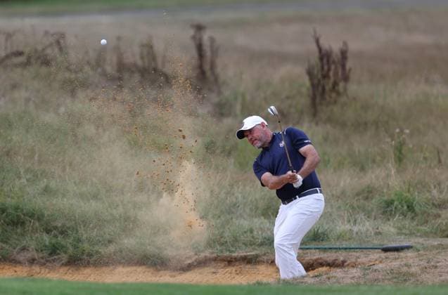 Legends Tour - Staysure English Legends Golf Tournament Day 1 KENT, ENGLAND, AUGUST 28: Lee Westwood of England plays out of a bunker during Day 1 of the Staysure English Legends Golf tournament event on The Staysure Legends Tour at Chart Hills Golf Course, Kent on 28 August. (Photo by Daniel Weir) Kent Chart Hills Golf Course United Kingdom Copyright: xDanielxWeir SportsxPressxPhotox Sportspressphoto_SPR217863