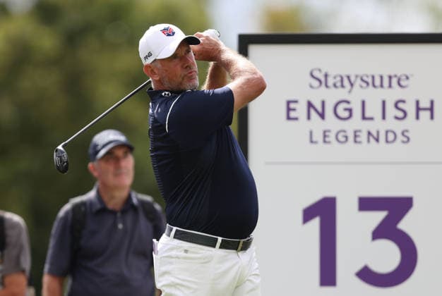 Legends Tour - Staysure English Legends Golf Tournament Day 1 KENT, ENGLAND, AUGUST 28: Lee Westwood of England tee’s off during Day 1 of the Staysure English Legends Golf tournament event on The Staysure Legends Tour at Chart Hills Golf Course, Kent on 28 August. (Photo by Daniel Weir) Kent Chart Hills Golf Course United Kingdom Copyright: xDanielxWeir SportsxPressxPhotox Sportspressphoto_SPR217865