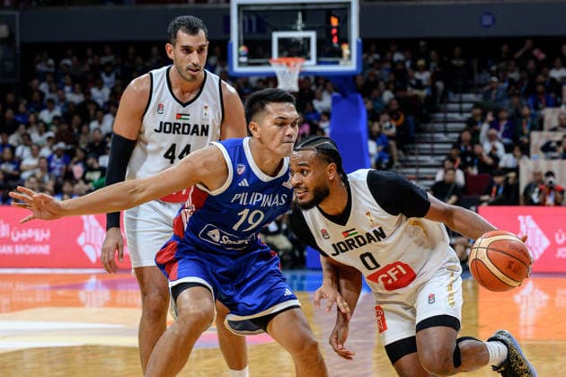 August 28, 2026, Manilla, Manila, Philippines: Philippines, Justine BALTAZAR blocks Jordans Abdullah OLAJUWON, Jordan vs The Philippines in their Group E match of the FIBA Basketball World Cup Qualifiers at the Mall of Asia Arena, Manila, Philippines on Friday 28 August 2026. FIBA World Cup Basketball Asian Qualifiers  - ZUMAr144 20260828_zap_r144_075 Copyright: xJaynexRussellx