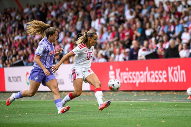 COLOGNE, GERMANY - 28 AUGUST, 2026: Laia Martret, Vanessa Leimenstoll - The football match 1. FC Koeln v TSG 1899 Hoffenheim - Google Pixel Frauen-Bundesliga at Franz-Kremer-Stadion.  Copyright: xVitaliixKliuievx