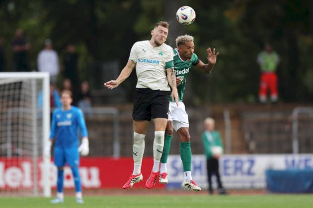 August 28, 2026, Men s, Soccer, 2026–2027 Season, Bavarian Regional League, Matchday 6: 1 FC Schweinfurt 1905 vs. SpVgg Greuther Fürth II—Yannick Scholz 14, SpVgg Greuther Fürth II, and Michael Dellinger 10, 1 FC Schweinfurt 1905, Schweinfurt, Sachs Stadium, Bavaria, Germany