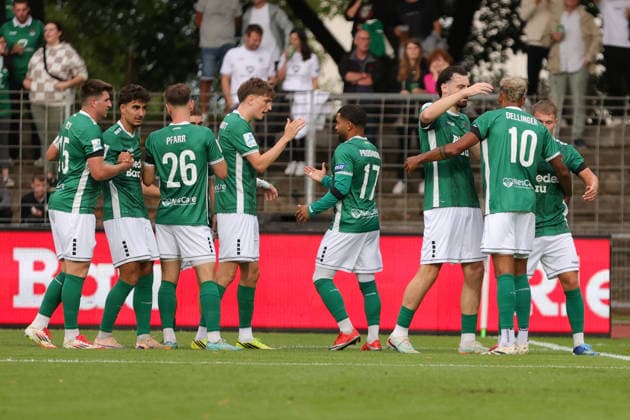 August 28, 2026, Soccer, Men s, 2026–2027 Season, Bavarian Regional League, Matchday 6: FC Schweinfurt 05 vs. SpVgg Greuther Fürth II; Schweinfurt celebrates the 1–0 win thanks to a goal by Philipp Hack, FC Schweinfurt 05, 07 Schweinfurt, Riedel Bau Arena at Sachs Stadium, Bavaria, Lower Franconia, Germany