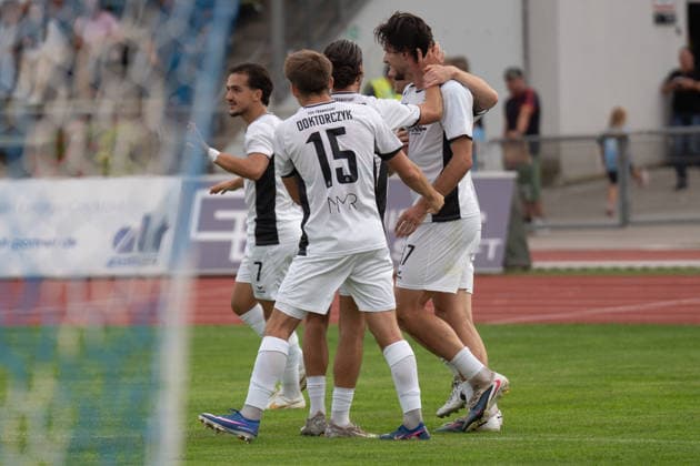August 28, 2026, xhfmx, Regional League Southwest Soccer, SG Barockstadt Fulda vs. Lehnerz FSV Frankfurt; FSV Frankfurt celebrates the 1-1 goal scored by Filip Pandza; FSV Frankfurt vs. Fulda; goal, celebration, Fulda