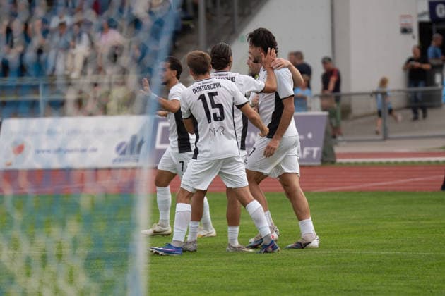 August 28, 2026, xhfmx, Regional League Southwest Soccer, SG Barockstadt Fulda vs. Lehnerz FSV Frankfurt; FSV Frankfurt celebrates the 1-1 goal scored by Filip Pandza; FSV Frankfurt vs. Fulda; goal, celebration, Fulda
