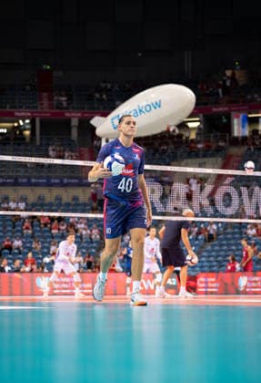 United States V France - XXIII Memorial Of Hubert Jerzy Wagner 2026. Noa Duflos-Rossi plays during a volleyball match between the United States and France at the Tauron Arena in Krakow, Poland, on August 28, 2026. The match is part of the XXIII Memorial of Hubert Jerzy Wagner, an International Friendly, Länderspiel, Nationalmannschaft tournament in Cracow. Krakow Poland  Copyright: xMarcinxGolbax originalFilename:golba-unitedst260828_npUW8.jpg
