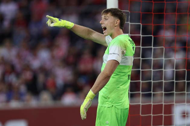 Goalkeeper Jerik von der Felsen of VfB Stuttgart II gestures during the 3. Liga match between Fortuna Düsseldorf and VfB Stuttgart II at the Merkur Spiel Arena on August 28, 2026, in Düsseldorf, Germany. Photo by Oliver Kaelke, DeFodi Images. Goalkeeper Jerik von der Felsen of VfB Stuttgart II gestures during the 3. Liga match between Fortuna Düsseldorf and VfB Stuttgart II at the Merkur Spiel Arena on August 28, 2026 in Düsseldorf, Germany Photo by Oliver Kaelke DeFodi Images DFB and DFL regulations prohibit any use of photographs as image sequences and or quasi-video Photo by Oliver Kaelke DeFodi Images