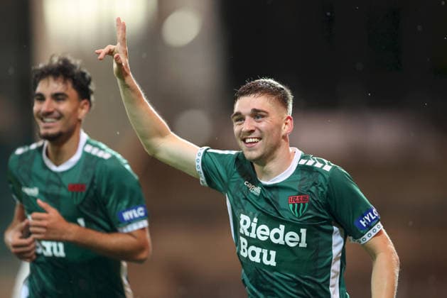 August 28, 2026, Men s Soccer, 2026–2027 Season, Bavarian Regional League, Matchday 6: 1 FC Schweinfurt 1905 vs. SpVgg Greuther Fürth II, Philipp Hack 7, 1 FC Schweinfurt 1905 celebrates the 4–0 victory at Schweinfurt Sachs Stadium, Bavaria, Germany