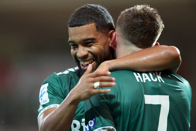 August 28, 2026, Men s, Soccer, 2026–2027 Season, Bavarian Regional League, Matchday 6: 1 FC Schweinfurt 1905 vs. SpVgg Greuther Fürth II. Jason Prodanovic (17) and Philipp Hack (7) of 1 FC Schweinfurt 1905 1 FC Schweinfurt 1905 celebrate the 4–0 victory at Sachs Stadium in Schweinfurt, Bavaria, Germany