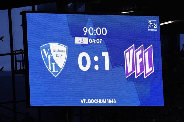 Fußball 2. Bundesliga 3. Spieltag VfL Bochum - VfL Osnabrück am 28.08.2026 im Vonovia Ruhrstadion in Bochum Die Anzeigetafel im Vonovia Ruhrstadion zeigt den Endstand an. Bochum 0:1 Osnabrück DFL regulations prohibit any use of photographs as image sequences and or quasi-video. *** Soccer, 2. Bundesliga, Matchday 3: VfL Bochum vs. VfL Osnabrück on August 28, 2026, at the Vonovia Ruhrstadion in Bochum. The scoreboard at the Vonovia Ruhrstadion displays the final score: Bochum 0–1 Osnabrück. DFL regulations prohibit any use of photographs as image sequences and or quasi-video xRx