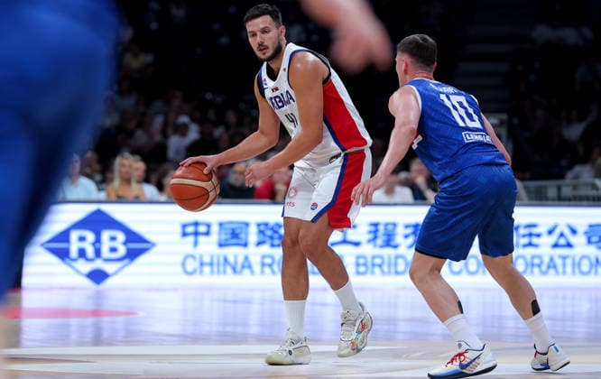 Serbia v Iceland, Group J, FIBA Basketball world cup European qualifiers Belgrade, Serbia. 28th August, 2026. Serbia s Jovan Novak during the FIBA basketball World cup 2027 European qualifiers basketball match between Serbia and Iceland on August 28, 2026 in Belgrade, Serbia. Belgrade Serbia Copyright: xPedjaxMilosavljevicx x