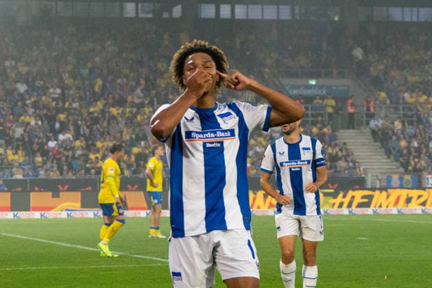 Oluwaseun Adewumi (Hertha BSC, 19) jubelt 28.08.2026, Eintracht Braunschweig vs Hertha BSC, Fussball, 2. Bundesliga, Eintracht Stadion, Braunschweig DFL regulations prohibit any use of photographs as image sequences and or quasi-video. *** Oluwaseun Adewumi of Hertha BSC, 19, celebrates on August 28, 2026, Eintracht Braunschweig vs. Hertha BSC, soccer, 2. Bundesliga, Eintracht Stadium, Braunschweig. DFL regulations prohibit any use of photographs as image sequences and or quasi-video. Copyright: HMBxMedia xFinnxWeidmann