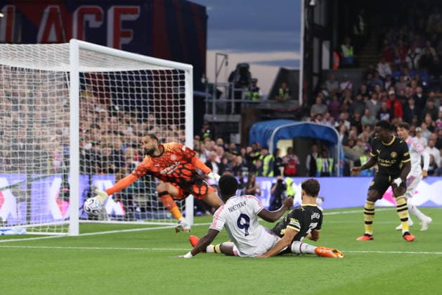 28th August 2026; Selhurst Park, Selhurst, London, England; Premier League Football, Crystal Palace versus Manchester City; Eddie Nketiah of Crystal Palace attempts on goal is blocked for a corner KatiexChan