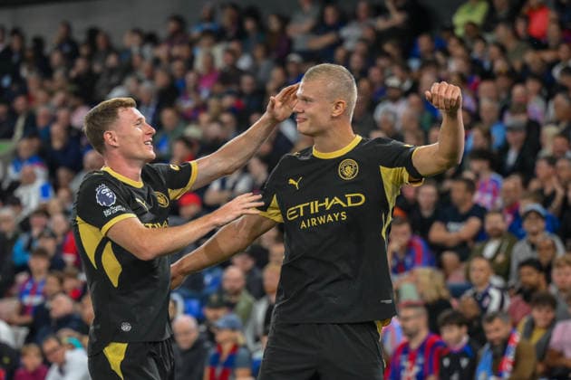 Crystal Palace v Manchester City Premier League Erling Haaland of Manchester City celebrates scoring the first goal for his team during the Premier League match at Selhurst Park, London 28 08 2026 UK Newspapers OUT Copyright: xMalcolmxFellx FIL-23847-0027