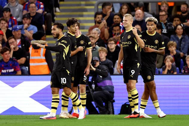 Crystal Palace gegen Manchester City, 28. August 2026, London, Premier League, Fußball: Crystal Palace gegen Manchester City – Erling Haaland von Manchester City feiert das erste Tor des Spiels. Foto: Jacques Feeney, Abseits, London, Großbritannien  Copyright: xJacquesxFeeneyx xOffsidexOffside