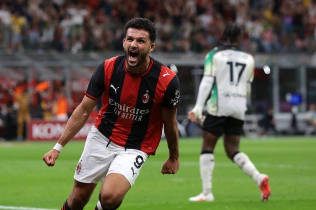 AC Milan v Venezia FC - Serie A - Giuseppe Meazza Milan, Italy, 28th August 2026. Goncalo Ramos of AC Milan celebrates with team mates after scoring to give the hosts a 1-0 lead during the AC Milan vs Venezia FC Serie A match at Giuseppe Meazza, Milan. Picture credit should read: Jonathan Moscrop Milan Stadio Giuseppe Meazza Italy