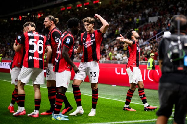 AC Milan v Venezia FC - Serie A Goncalo Ramos of AC Milan celebrates with teammates after scoring a goal during the Serie A football match between AC Milan and Venezia FC. Milan Italy Copyright: xNicolòxCampox