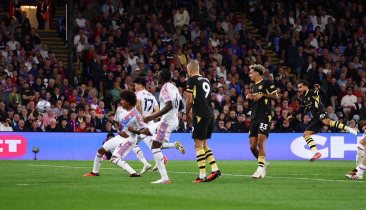 London, England, 28th August 2026. Rayan Cherki of Manchester City scores to make it 3-1 during the Crystal Palace vs Manchester City Premier League match at Selhurst Park, London. Picture credit should read: Paul Terry Sportimage EDITORIAL USE ONLY. No use with unauthorised audio, video, data, fixture lists, club league logos or live services. Online in-match use limited to 120 images, no video emulation. No use in betting, games or single club league player publications. SPI_050_PT_Palace_Man_City SPI-4936-0050