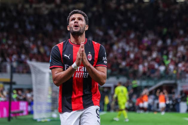 Goncalo Ramos of AC Milan celebrates after scoring a goal during Serie A 2026 27 football match between AC Milan and Venezia FC Italy Copyright: xBEAUTIFULxSPORTS Carabellix