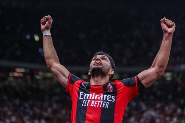 Goncalo Ramos of AC Milan celebrates after scoring a goal during Serie A 2026 27 football match between AC Milan and Venezia FC Italy Copyright: xBEAUTIFULxSPORTS Carabellix