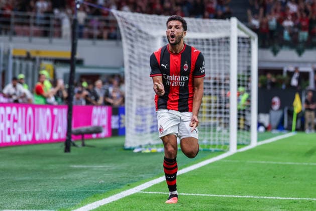 Goncalo Ramos of AC Milan celebrates after scoring a goal during Serie A 2026 27 football match between AC Milan and Venezia FC Italy Copyright: xBEAUTIFULxSPORTS Carabellix