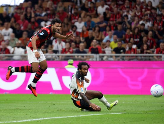 August 28, 2026, Milan, MILAN: Ac Milan s Goncalo Ramos (L) scores goal of 1 to 0 against Venezia s Gianluca Busio during the Italian serie A soccer match between Milan and Venezia at Giuseppe Meazza stadium in Milan, 28 August 2026..ANSA MATTEO BAZZI. Serie A: Milan Vs Venezia  - ZUMAa110 20260828_zaf_a110_022 Copyright: xMatteoxBazzix