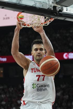 Turkiye v Lithuania - FIBA 2027 World Cup European Qualifiers ISTANBUL, TURKIYE - AUGUST 28: Omer Faruk Yurtseven (77) of Turkiye in action during the FIBA 2027 Basketball World Cup European Qualifiers second round Group J match between Turkiye and Lithuania at Turkcell Basketball Development Center in Istanbul, Turkiye on August 28, 2026. Bunyamin Celik Anadolu Istanbul Turkey. Editorial use only. Please get in touch for any other usage.  Copyright: x2026xAnadoluxBunyaminxCelikx