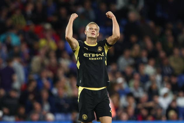 Premier League: Crystal Palace v Manchester City LONDON, UK - 28th Aug 2026: Erling Haaland of Manchester City celebrates scoring his side s fourth goal during the Premier League match between Crystal Palace FC and Manchester City FC at Selhurst Park London Selhurst Park England United Kingdom Copyright: xCraigxMercerx xPeakxActionxPhotosx