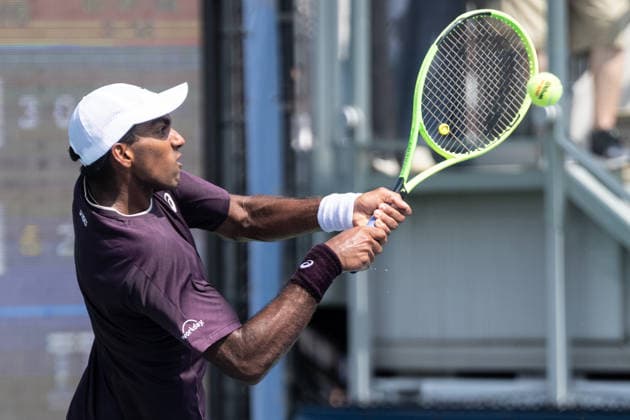 US Open qualifying final round NEW YORK, USA - AUGUST 28: Nishesh Basavareddy returns ball during a men s qualifying singles match final round of the 2026 US Open Championship at USTA Billie Jean King National Tennis Center on August 28, 2026 in Flushing, NY. Nishesh Basavareddy won in straight sets and progressed to play in main draw of tournament. Lev Radin Anadolu New York United States. Editorial use only. Please get in touch for any other usage.  Copyright: x2026xAnadoluxLevxRadinx