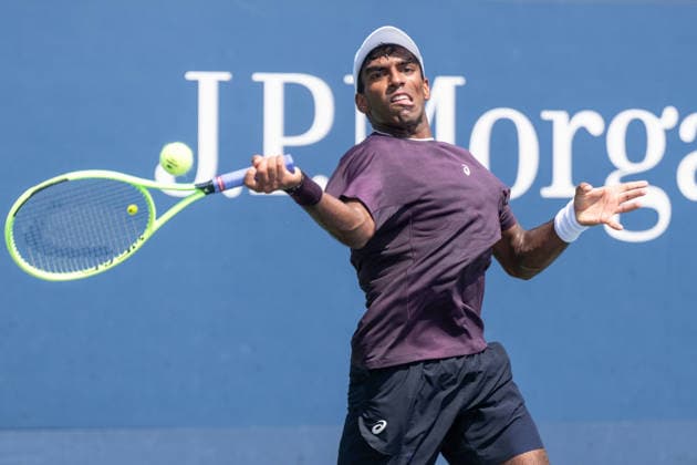 US Open qualifying final round NEW YORK, USA - AUGUST 28: Nishesh Basavareddy returns ball during a men s qualifying singles match final round of the 2026 US Open Championship at USTA Billie Jean King National Tennis Center on August 28, 2026 in Flushing, NY. Nishesh Basavareddy won in straight sets and progressed to play in main draw of tournament. Lev Radin Anadolu New York United States. Editorial use only. Please get in touch for any other usage.  Copyright: x2026xAnadoluxLevxRadinx