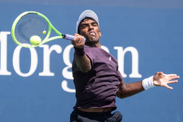 US Open qualifying final round NEW YORK, USA - AUGUST 28: Nishesh Basavareddy returns ball during a men s qualifying singles match final round of the 2026 US Open Championship at USTA Billie Jean King National Tennis Center on August 28, 2026 in Flushing, NY. Nishesh Basavareddy won in straight sets and progressed to play in main draw of tournament. Lev Radin Anadolu New York United States. Editorial use only. Please get in touch for any other usage.  Copyright: x2026xAnadoluxLevxRadinx