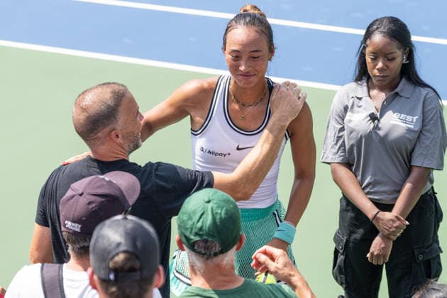 US Open qualifying final round NEW YORK, USA - AUGUST 28: Qinwen Zhang celebrates victory after a women s qualifying singles match final round of the 2026 US Open Championship at USTA Billie Jean King National Tennis Center on August 28, 2026 in Flushing, NY. Qinwen Zhang won in three sets and progressed to play in main draw of the tournament. Lev Radin Anadolu New York United States. Editorial use only. Please get in touch for any other usage.  Copyright: x2026xAnadoluxLevxRadinx