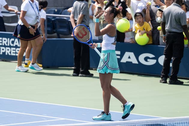 US Open qualifying final round NEW YORK, USA - AUGUST 28: Qinwen Zhang celebrates victory after a women s qualifying singles match final round of the 2026 US Open Championship at USTA Billie Jean King National Tennis Center on August 28, 2026 in Flushing, NY. Qinwen Zhang won in three sets and progressed to play in main draw of the tournament. Lev Radin Anadolu New York United States. Editorial use only. Please get in touch for any other usage.  Copyright: x2026xAnadoluxLevxRadinx