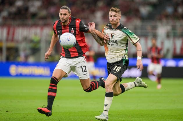 AC Milan v Venezia FC - Serie A 2026 27 Adrien Rabiot of AC Milan and Antoine Hainaut of Venezia FC are in action during the Serie A Enilive 2026 27 match between AC Milan and Venezia FC at San Siro Stadium in Milan, Italy, on August 28, 2026. Milano Italy  Copyright: xAndreaxxAmatox originalFilename:amato-notitle260828_npoAk.jpg
