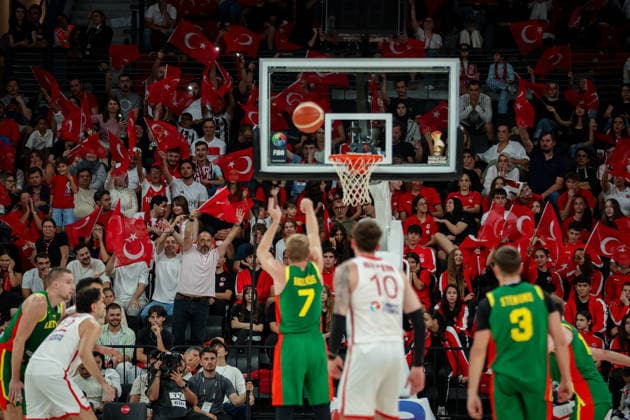 Turkiye vs Lithuania Fiba Basketball 2027 World Cup European Qualifiers Gytis Radzevicius of Lithuania takes a free throw in front of Turkish fans during the Fiba Basketball 2027 World Cup European Qualifiers Group J match between Turkiye and Lithuania at Turkcell Basketball Gelistirme Merkezi on August 28, 2026 in Istanbul, Turkey Istanbul Istanbul Turkey Copyright: xBurakxBasturkx