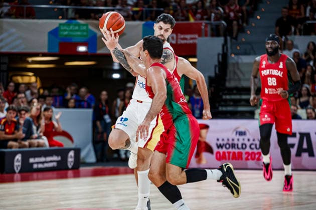 ESP Spain vs. Portugal: Second Qualifying Window for the 2027 World Cup in Qatar. Santiago Yusta of Spain during the second qualifying phase for the 2027 World Cup, in the match between Spain and Portugal played at the Príncipe Felipe Stadium in Zaragoza on August 28, 2026, in Zaragoza, Spain. Basketball Copyright: xAgenciaxLOFx