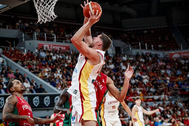 ESP Spain vs. Portugal: Second Qualifying Window for the 2027 World Cup in Qatar. Joel Parra of Spain during the second qualifying phase for the 2027 World Cup, in the match between Spain and Portugal played at the Príncipe Felipe Stadium in Zaragoza on August 28, 2026, in Zaragoza, Spain. Basketball Copyright: xAgenciaxLOFx