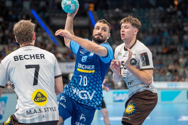 Handball I Men I 2026–2027 Season I Bundesliga I Matchday 1 I TVB Stuttgart vs. Bergischer HC I August 28, 2026 Mohamed Amine Darmoul 70, TVB Stuttgart taking a shot at the Stuttgart Porsche Arena, Baden-Württemberg, Germany Copyright: xLobeca MaxxPetershansx