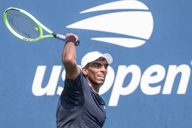 US Open qualifying final round NEW YORK, USA - AUGUST 28: Nishesh Basavareddy returns ball during a men s qualifying singles match final round of the 2026 US Open Championship at USTA Billie Jean King National Tennis Center on August 28, 2026 in Flushing, NY. Nishesh Basavareddy won in straight sets and progressed to play in main draw of tournament. Lev Radin Anadolu New York United States. Editorial use only. Please get in touch for any other usage.  Copyright: x2026xAnadoluxLevxRadinx