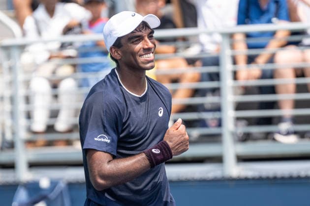 US Open qualifying final round NEW YORK, USA - AUGUST 28: Nishesh Basavareddy celebrates victory after a men s qualifying singles match final round of the 2026 US Open Championship at USTA Billie Jean King National Tennis Center on August 28, 2026 in Flushing, NY. Nishesh Basavareddy won in straight sets and progressed to play in main draw of tournament. Lev Radin Anadolu New York United States. Editorial use only. Please get in touch for any other usage.  Copyright: x2026xAnadoluxLevxRadinx