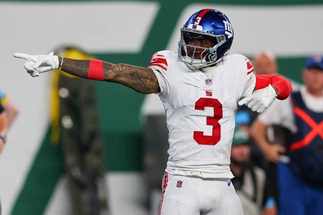 EAST RUTHERFORD, NJ - AUGUST 28: Odell Beckham Jr. 3 of the New York Giants reacts after making a catch during the NFL, American Football Herren, USA Pre-season game against the New York Jets on August 28, 2026 at MetLife Stadium in East Rutherford, New Jersey. (Photo by Rich Graessle Icon Sportswire) NFL: AUG 28 Giants at Jets EDITORIAL USE ONLY Icon26082831171