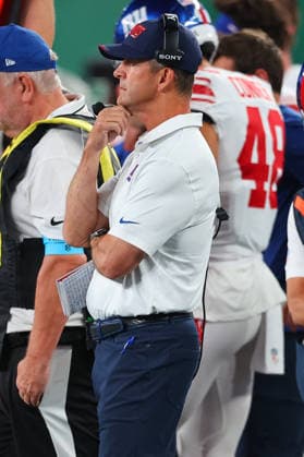 EAST RUTHERFORD, NJ - AUGUST 28: John Harbaugh head coach of the New York Giants during the NFL, American Football Herren, USA Pre-season game against the New York Jets on August 28, 2026 at MetLife Stadium in East Rutherford, New Jersey. (Photo by Rich Graessle Icon Sportswire) NFL: AUG 28 Giants at Jets EDITORIAL USE ONLY Icon26082831185