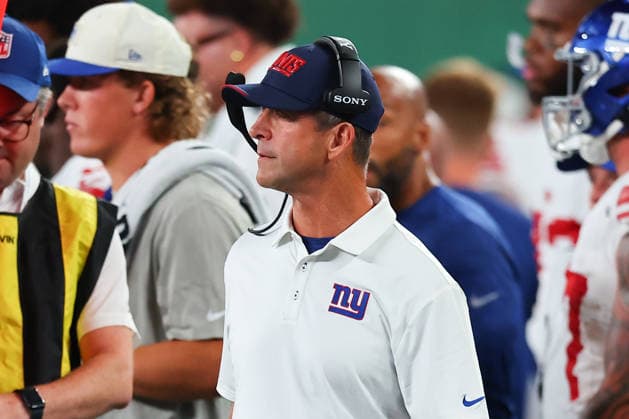 EAST RUTHERFORD, NJ - AUGUST 28: John Harbaugh head coach of the New York Giants during the NFL, American Football Herren, USA Pre-season game against the New York Jets on August 28, 2026 at MetLife Stadium in East Rutherford, New Jersey. (Photo by Rich Graessle Icon Sportswire) NFL: AUG 28 Giants at Jets EDITORIAL USE ONLY Icon26082831213