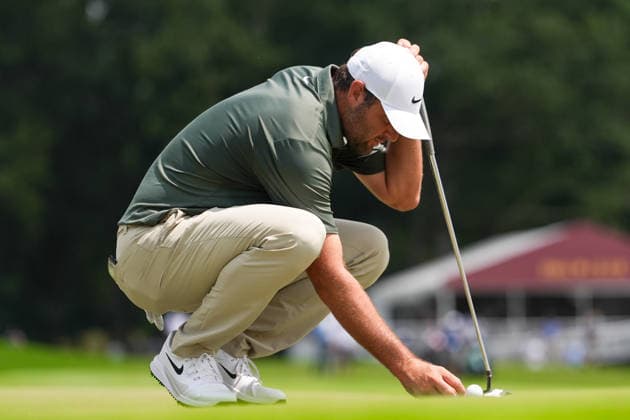 August 28, 2026, Atlanta, Georgia, USA: Scottie Scheffler (USA) lines up a putt on the 5th green during the second round of the 2026 TOUR Championship at East Lake Golf Club. Atlanta USA - ZUMAw109 20260828_fap_w109_028 Copyright: xDebbyxWongx